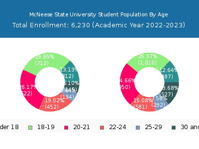 McNeese State University 2023 Student Population Age Diversity Pie chart