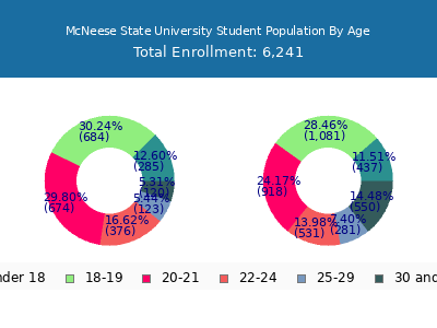 McNeese State University 2024 Student Population Age Diversity Pie chart