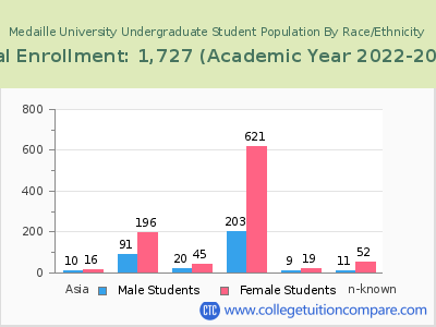 Medaille University 2023 Undergraduate Enrollment by Gender and Race chart