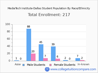 MediaTech Institute-Dallas 2025 Student Population by Gender and Race chart