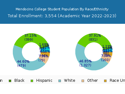 Mendocino College 2023 Student Population by Gender and Race chart