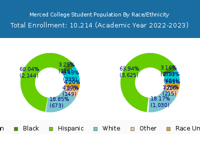 Merced College 2023 Student Population by Gender and Race chart