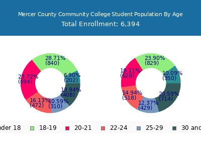 Mercer County Community College 2025 Student Population Age Diversity Pie chart