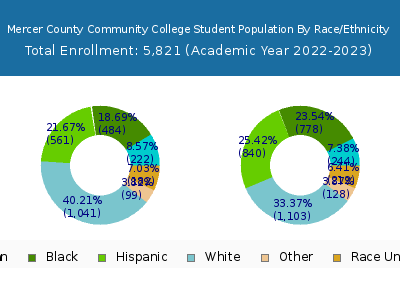 Mercer County Community College 2023 Student Population by Gender and Race chart