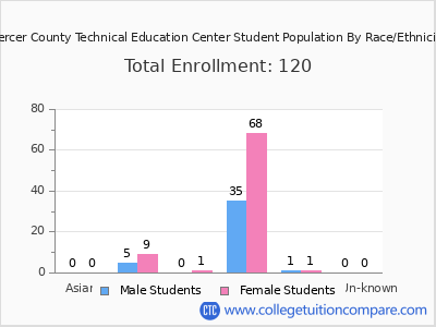 Mercer County Technical Education Center 2025 Student Population by Gender and Race chart