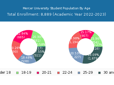 Mercer University 2023 Student Population Age Diversity Pie chart