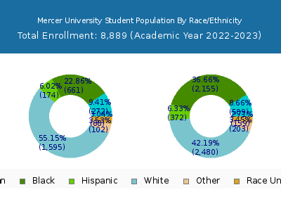 Mercer University 2023 Student Population by Gender and Race chart