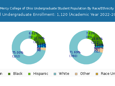 Mercy College of Ohio 2023 Undergraduate Enrollment by Gender and Race chart