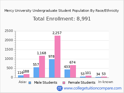 Mercy University 2025 Undergraduate Enrollment by Gender and Race chart