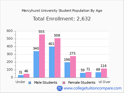 Mercyhurst University 2024 Student Population by Age chart