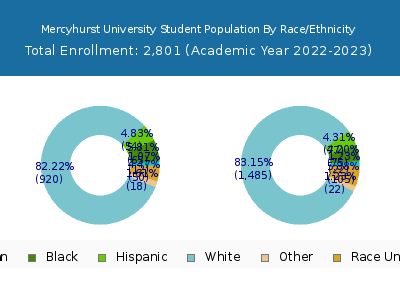 Mercyhurst University 2023 Student Population by Gender and Race chart