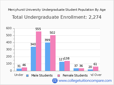 Mercyhurst University 2024 Undergraduate Enrollment by Age chart