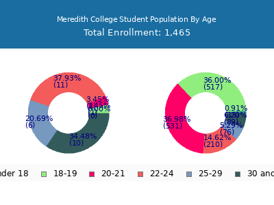 Meredith College 2025 Student Population Age Diversity Pie chart