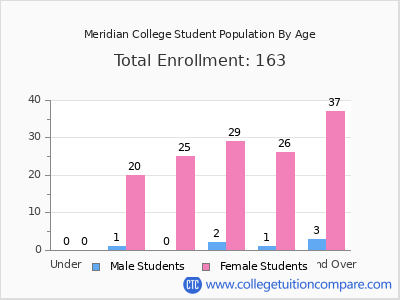 Meridian College 2024 Student Population by Age chart