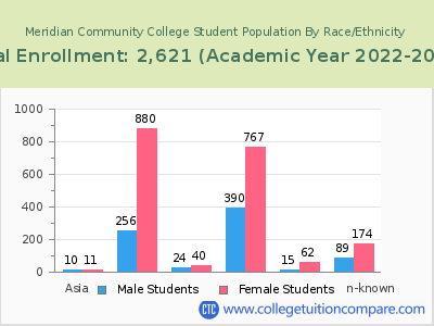 Meridian Community College 2023 Student Population by Gender and Race chart