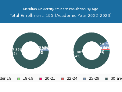 Meridian University 2023 Student Population Age Diversity Pie chart