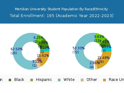 Meridian University 2023 Student Population by Gender and Race chart