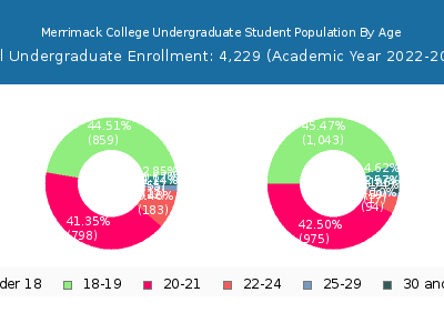 Merrimack College 2023 Undergraduate Enrollment Age Diversity Pie chart