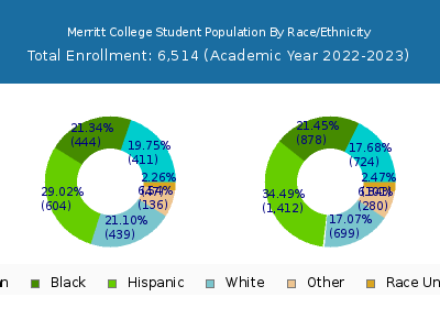 Merritt College 2023 Student Population by Gender and Race chart