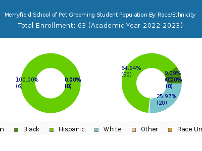 Merryfield School of Pet Grooming 2023 Student Population by Gender and Race chart