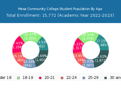 Mesa Community College 2023 Student Population Age Diversity Pie chart