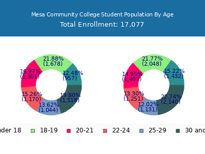 Mesa Community College 2025 Student Population Age Diversity Pie chart