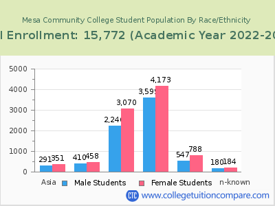 Mesa Community College 2023 Student Population by Gender and Race chart