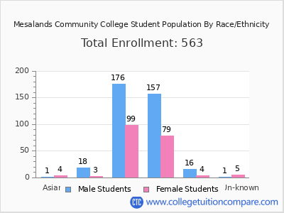 Mesalands Community College 2025 Student Population by Gender and Race chart