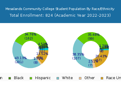 Mesalands Community College 2023 Student Population by Gender and Race chart