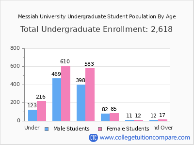 Messiah University 2025 Undergraduate Enrollment by Age chart
