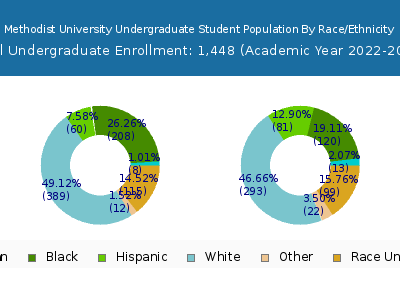 Methodist University 2023 Undergraduate Enrollment by Gender and Race chart