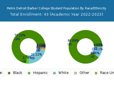 Metro Detroit Barber College 2023 Student Population by Gender and Race chart