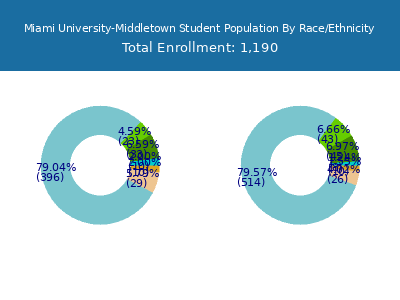 Miami University-Middletown 2025 Student Population by Gender and Race chart