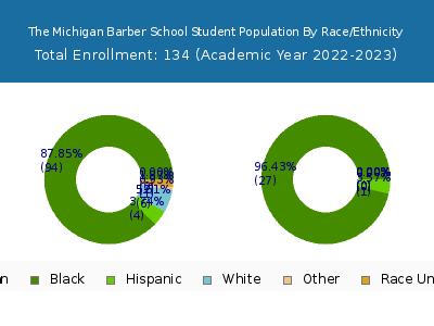The Michigan Barber School 2023 Student Population by Gender and Race chart