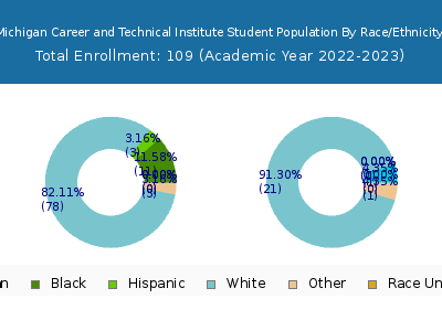 Michigan Career and Technical Institute 2023 Student Population by Gender and Race chart