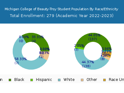 Michigan College of Beauty-Troy 2023 Student Population by Gender and Race chart