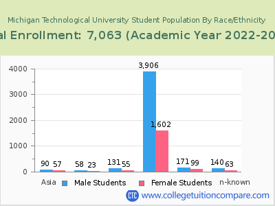 Michigan Technological University 2023 Student Population by Gender and Race chart