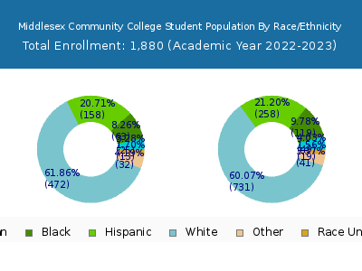 Middlesex Community College 2023 Student Population by Gender and Race chart
