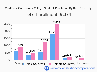 Middlesex Community College 2025 Student Population by Gender and Race chart