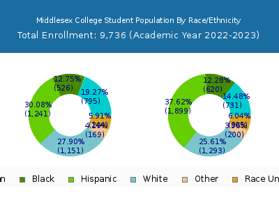 Middlesex College 2023 Student Population by Gender and Race chart