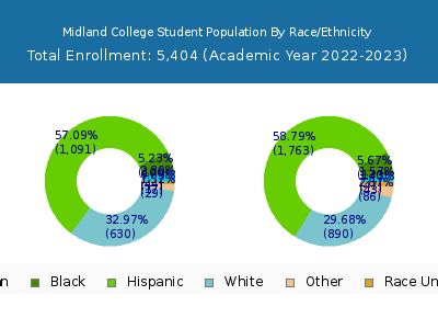 Midland College 2023 Student Population by Gender and Race chart