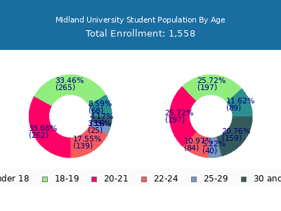 Midland University 2025 Student Population Age Diversity Pie chart