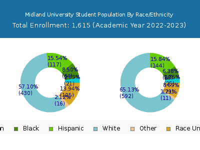 Midland University 2023 Student Population by Gender and Race chart