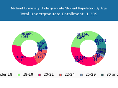 Midland University 2025 Undergraduate Enrollment Age Diversity Pie chart