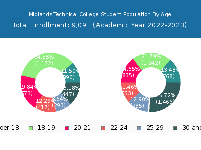 Midlands Technical College 2023 Student Population Age Diversity Pie chart