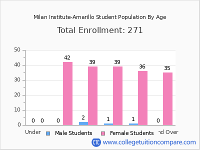 Milan Institute-Amarillo 2024 Student Population by Age chart
