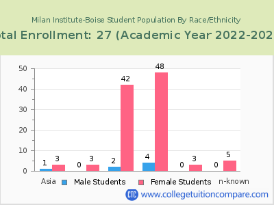 Milan Institute-Boise 2023 Student Population by Gender and Race chart