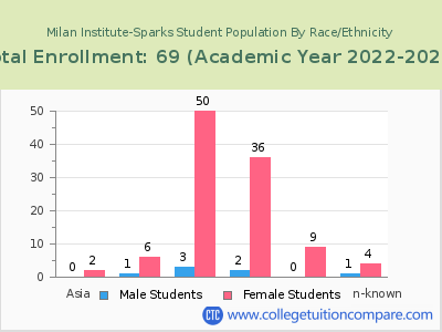 Milan Institute-Sparks 2023 Student Population by Gender and Race chart