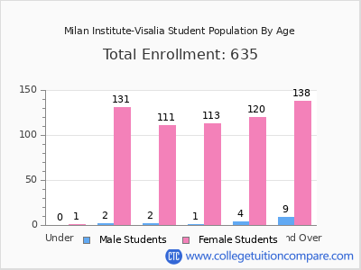 Milan Institute-Visalia 2024 Student Population by Age chart