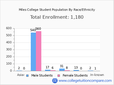 Miles College 2025 Student Population by Gender and Race chart